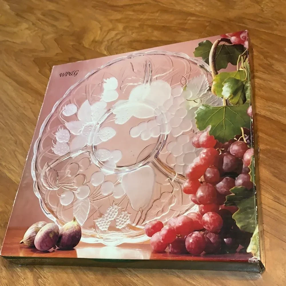 WPLJ Fruit Delight Crystal 14 Inch Divided Frosted Glass Platter Chip Dip Set